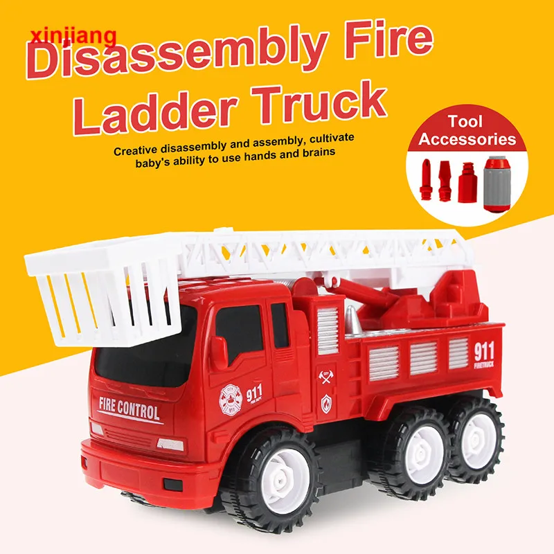 

DIY Disassembly Fire Ladder Truck Inertia Vehicle Car Model Diecast Kids Boys Education Truck Toys Gift }