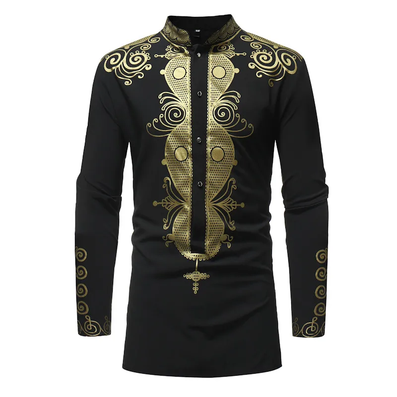 Рубашка Dashiki мужская с воротником стойкой модная дизайнерская сорочка в