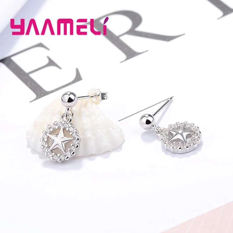 

Classic Folk Style Sports Casual Double Color Charming Round With Geometric Five Pointed Star 925 Sterling Silver Ear studs