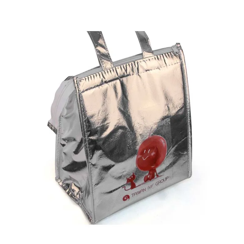silver cute printing cooler bag cake pizza food fresh carrier cool handbag ice pack thermal picnic lunch insulated tote | Багаж и сумки