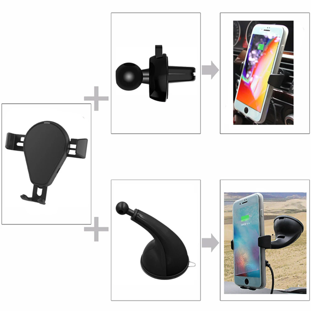 With suction cup 1 Ascromy 15W Car Qi Wireless Charger Induction For Xiaomi Mi 9 Samsung S10 Huawei P30 Pro SmartPhone Car Phone Holder Charging - Цвет: With suction cup 1
