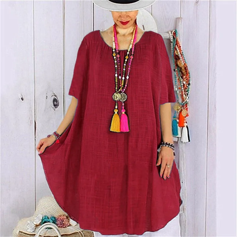 Летнее женское модное платье большого размера Повседневное с коротким рукавом |