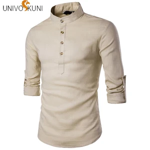 Новая весенняя модная мужская рубашка, Облегающая рубашка с длинным рукавом и стоячим воротником, Повседневная Однотонная рубашка Moda Camisas, европейский размер, мужская одежда