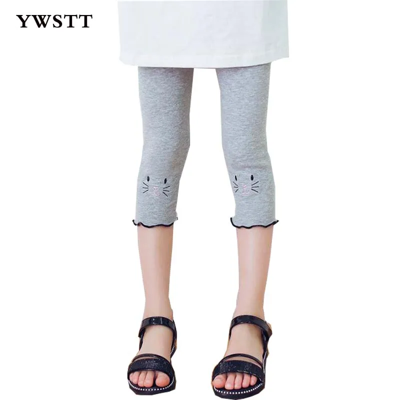 Детские облегающие леггинсы с вышивкой и кошкой ярких цветов летние эластичные