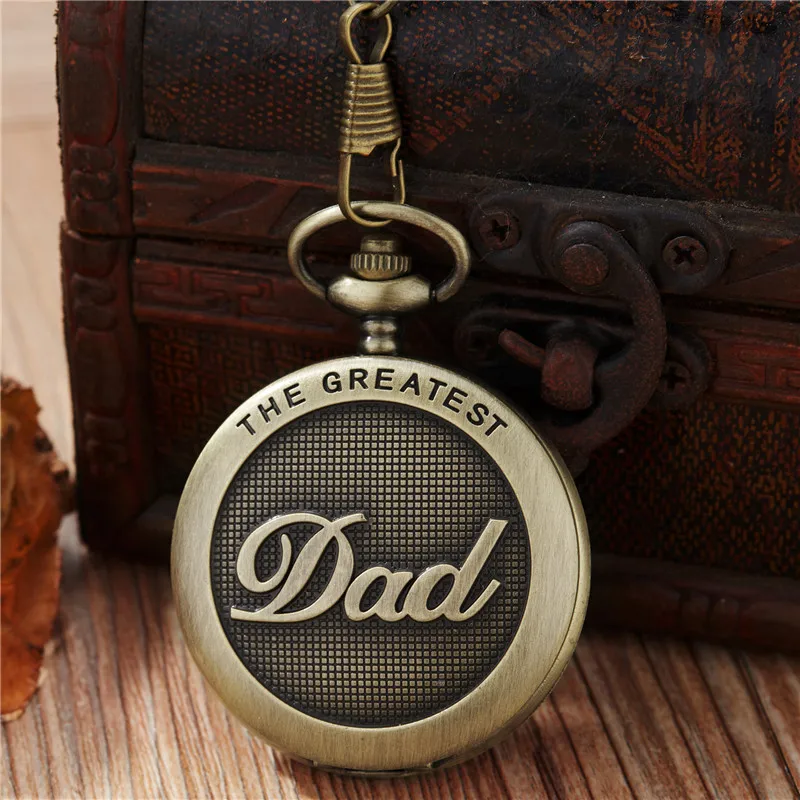 

GORBEN Bronze dad pocket watch Waist Chain THE GREATEST Dad FOB Vintage Quartz Mens Watches Father's Day Gifts Relogio De Bolso