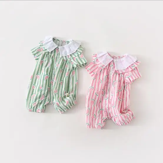 Летняя одежда для маленьких девочек 100% хлопок комбинезон с отложным воротником и