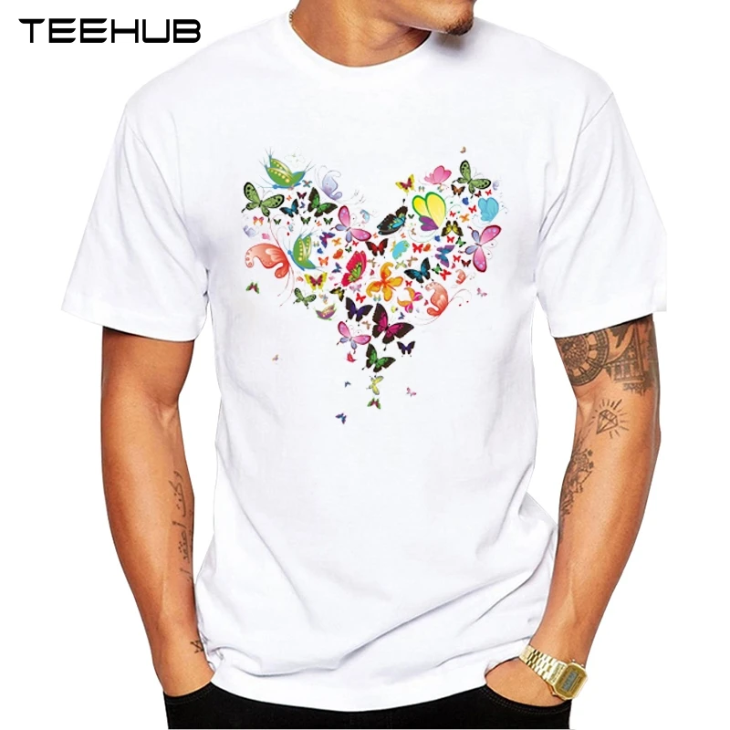 TEEHUB Мужская модная футболка с изображением сердца из бабочки женская коротким