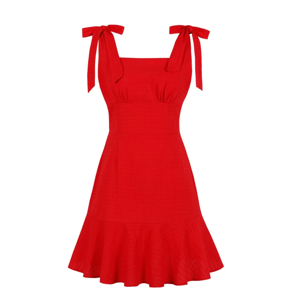 Vestidos винтажное Ретро 1970 s 1980 s модное Современное женское платье с квадратным вырезом и v-образным вырезом, с завязками на спине, платье с оборками летнее праздничное платье