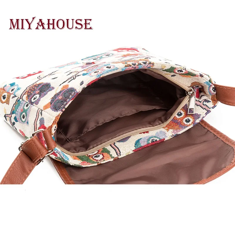 Miyahouse Повседневная сумка-мессенджер с принтом Совы из мультфильма Женская холщовая дизайнерская сумка через плечо с изображением совы Женская маленькая дамская сумка с клапаном