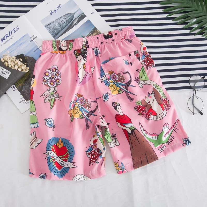 pink shorts Темные иконы тропические Гавайские шорты мужские летние пляжные шорты эластичные уличные мужские шорты - Цвет: pink shorts