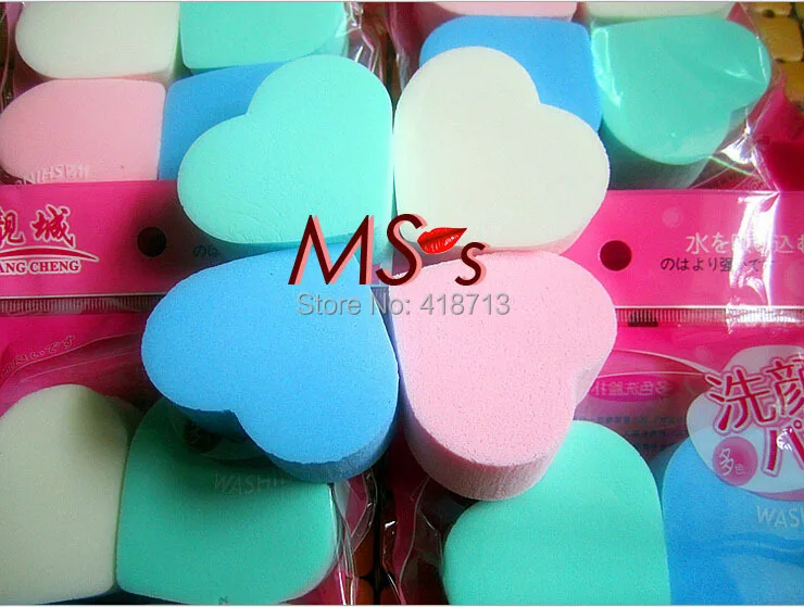 Wholesale 120pc/lot Heart Shaped Synthetic Sponge Powder Pad Wash sponge Facial Cleansing flutter soft Gift |