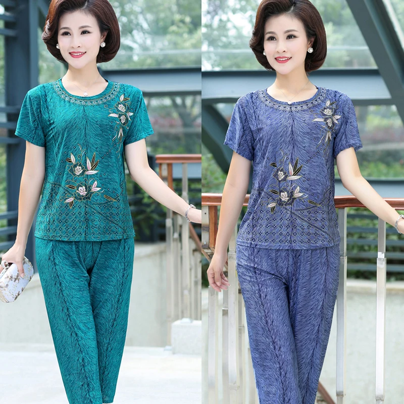 Женский летний повседневный костюм из 2 предметов с принтом футболка коротким