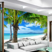 custom 3d mural mediterranean modern minimalist sea beach coconut wall painting sofa living room tv background photo wallpaper