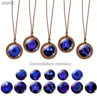 wooden constellation necklace twelve zodiac sing jewelry woven jewelry charm necklace lover jewelry gift