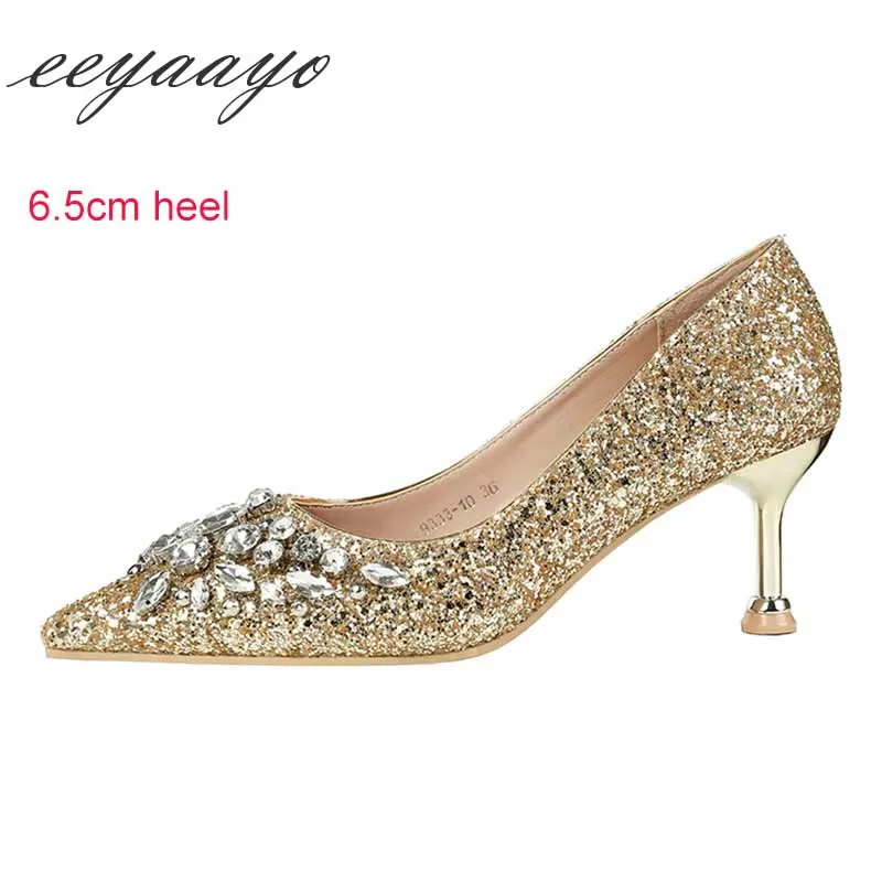 Gold 6.5cm heel Г., новые весенние женские туфли-лодочки пикантные женские свадебные туфли на высоком тонком каблуке с острым носком, украшенные стразами золотистые туфли на высоком каблуке - Цвет: Gold 6.5cm heel