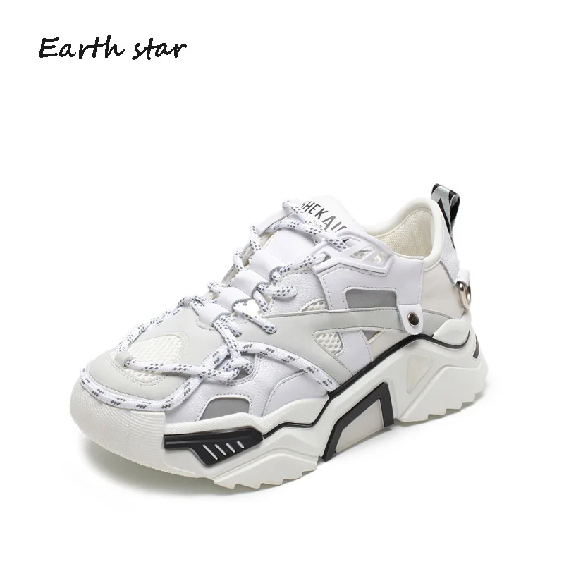 Повседневная Белая обувь Женские кроссовки на толстой подошве Светоотражающая
