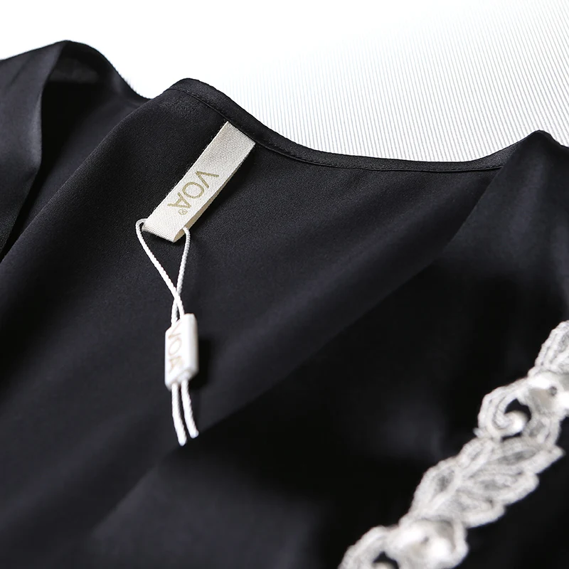 VOA летние женские шелковые пижамы с длинным рукавом кружевные ночные рубашки