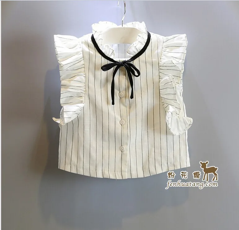 Новинка лета 2018 Детский костюм полосатая Кружевная футболка + шифоновые штаны