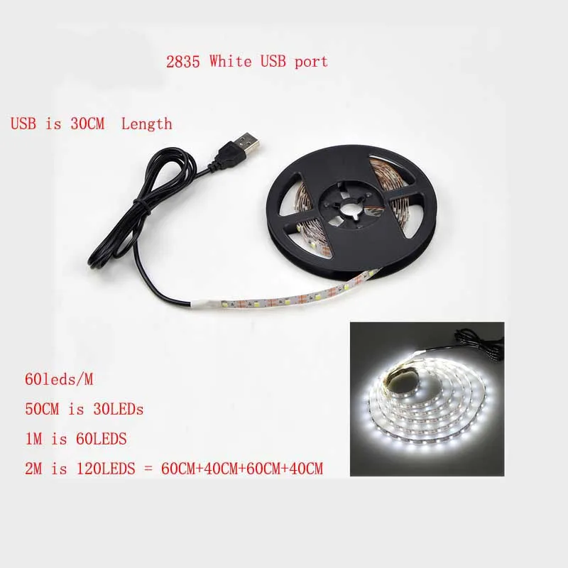 2835 white Usb port 2835 5050 SMD RGB USB зарядное устройство Светодиодная лента DC 5 V usb-кабель светодиодный светильник гибкая лента 1 м 2 м RF ИК RGB пульт дистанционного управления - Испускаемый цвет: 2835 white Usb port
