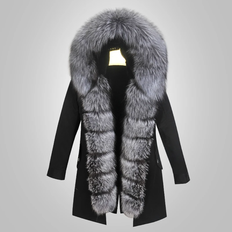 

2019 new long style parker silver fox fur collar silver fox front front fox front rabbit hair inside