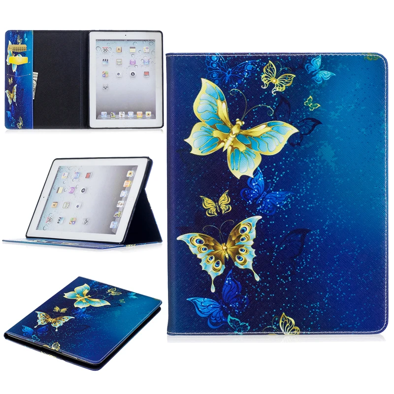 

Colored Drawing PU Leather Tablet PC Cases with Kickstand For Apple iPad 2/3/4 9.7" Flip Tablet Case with Wallet Card Holders