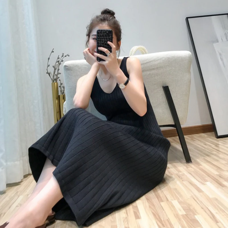 2019 сезон: весна–лето Тонкий платье с длинным внутри дном жилет Красный Новый Vestido