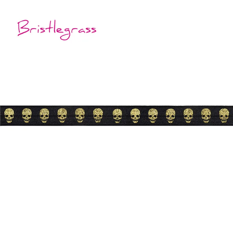 BRISTLEGRASS 5 ярдов 5/" 15 мм с золотым черепом, блестящая складывающаяся эластичная повязка из спандекса, повязка на голову, повязка на голову, платье DIY, швейная отделка