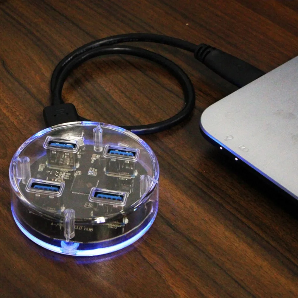 Прозрачный 4 портовый высокоскоростной USB разветвитель SOONHUA для зарядки