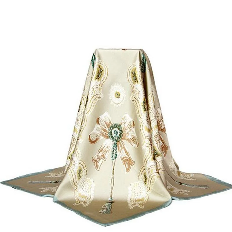 Женский шелковый шарф в винтажном стиле с кружевным принтом 90*90 100% шелковые