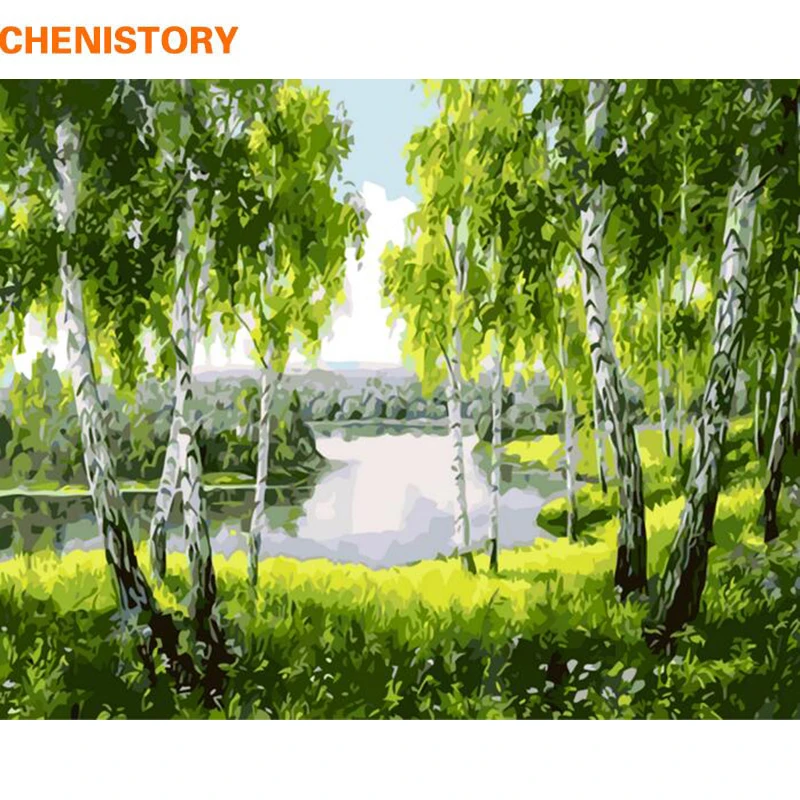 CHENISTORY зеленые деревья &quotсделай сам&quot искусство на стену Современная Картина