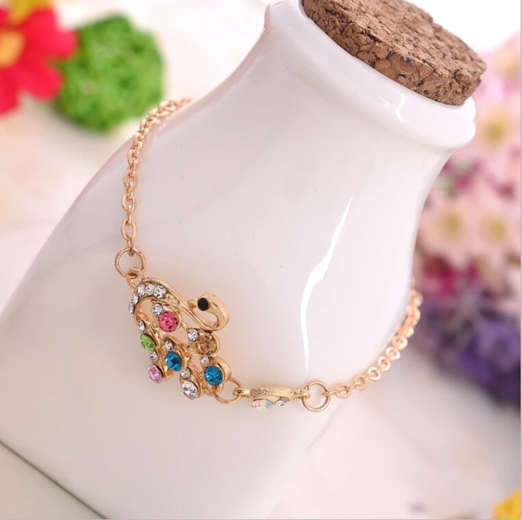 Женский дизайнерский браслет с лебедем разноцветный кристаллами Love дружбы 4BD54 |