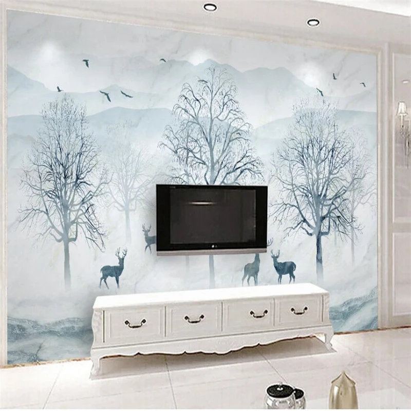 wellyu Marble pattern Nordic abstract forest Elk TV background wall decoration painting custom large mural green wallpaper | Обустройство