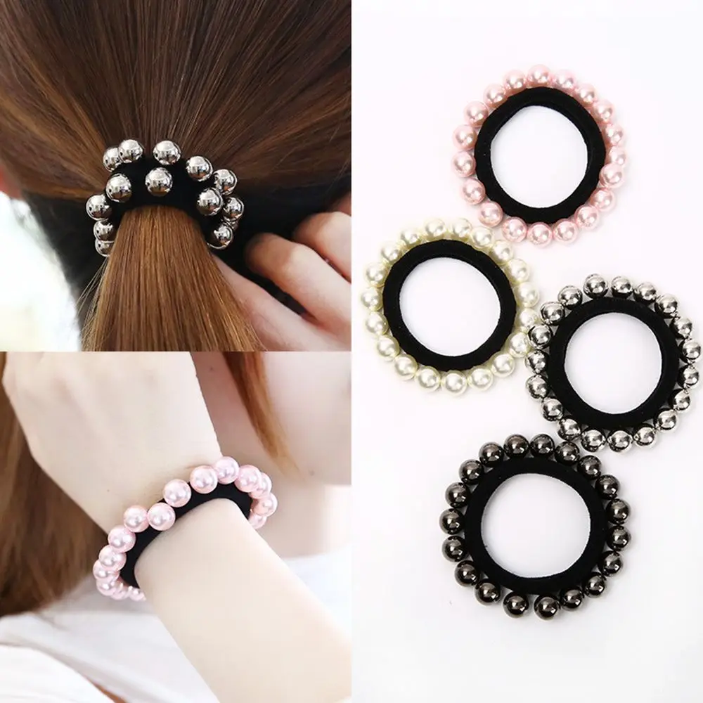

Pearls Beads Hair Ties Elastic Hair Bands For women Hair Rope Scrunchies Ponytail Holders Rubber Hair Accessories
