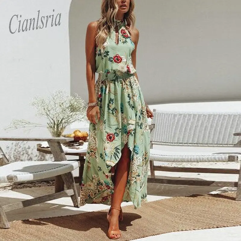 2018 Новый Для женщин Лето Boho Beach Макси платье Сексуальная Холтер шеи Винтаж
