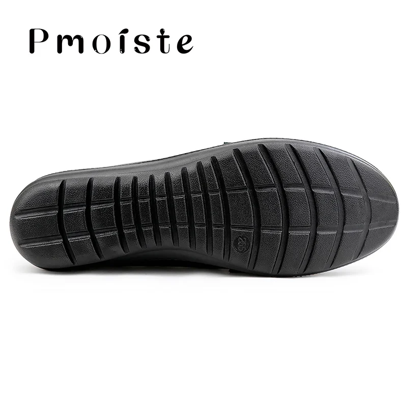 Женские туфли из натуральной кожи черные на плоской подошве без застежки с