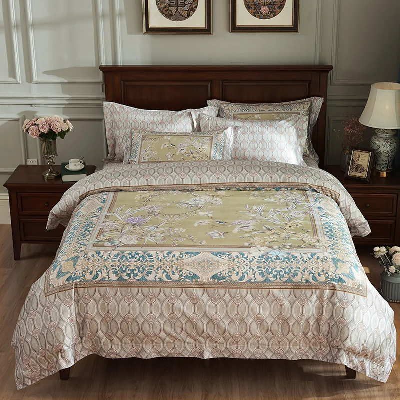 Роскошный 100S Египетский хлопковый великолепный комплект постельного белья с цифровым принтом, пододеяльник, простыня, наволочки, Королевский размер, 4 шт