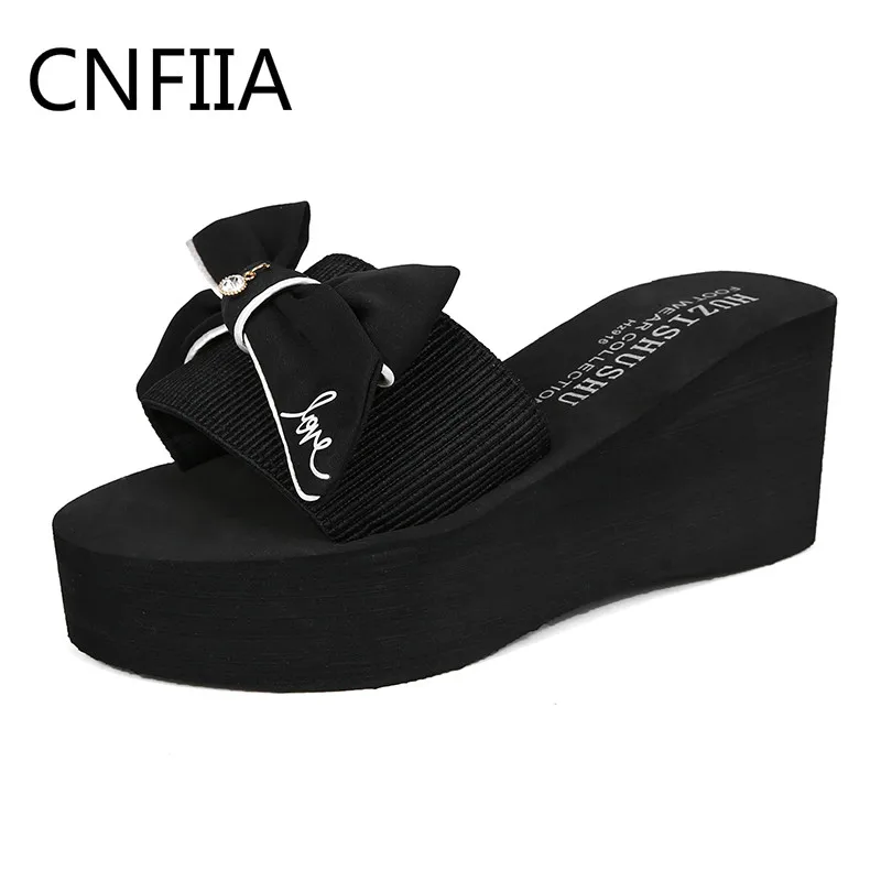 CNFIIA Women Slippers Outdoor Black Blue Home Ladies Fashion Slides Flip Flops Female Wedges High Cheap 2018 Summer New | Обувь