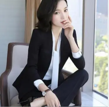 black suit Модный маленький женский костюм, профессиональный женский костюм, тонкий женский брючный костюм, деловой костюм для руководителя, рабочая одежда, весна-осень - Цвет: black suit