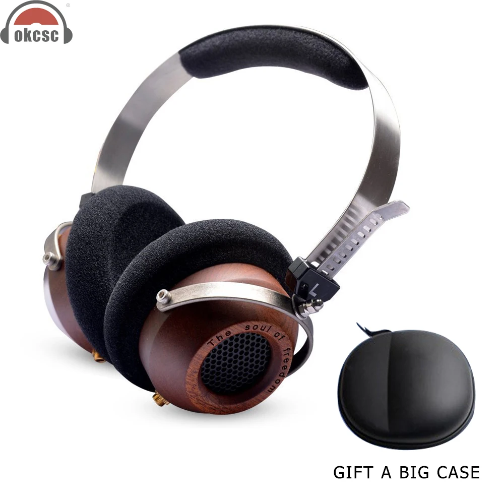 Fones de Ouvido Semi-aberto de Madeira Okcsc Hifi Faça Você Mesmo Estéreo 57mm Driver 3.5mm Destacável Estilo Retrô Vintage m1