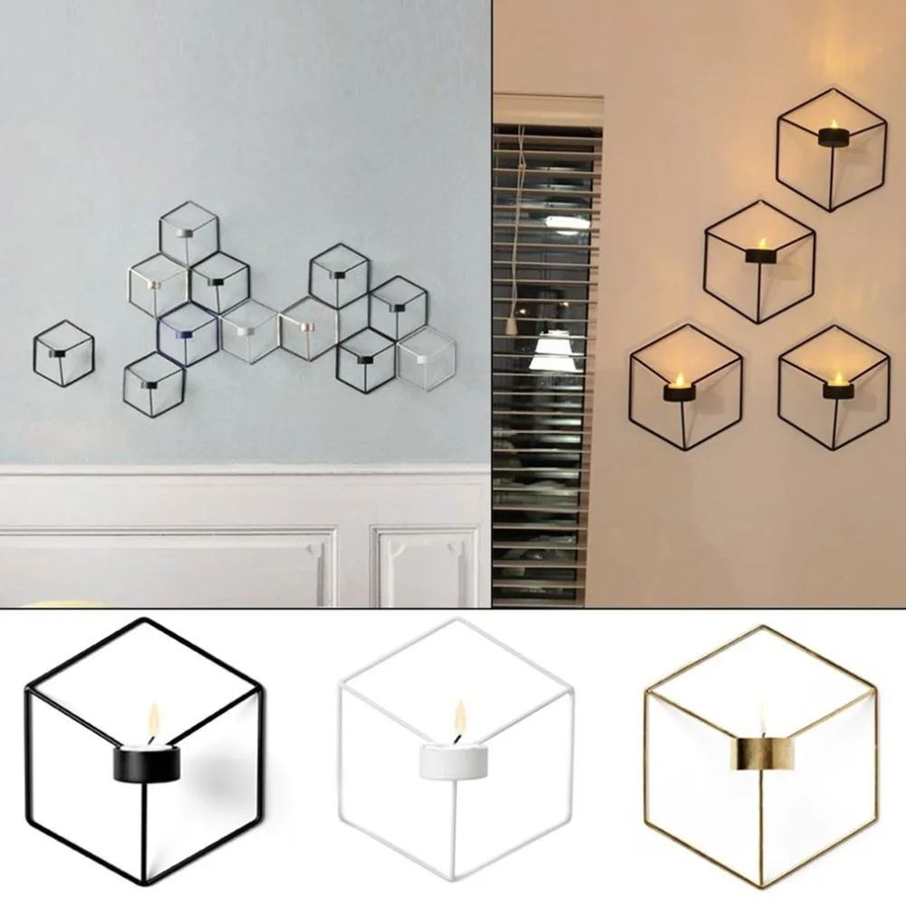 3D Geometric Candle Stick Metal Wall Holder Hollow-carved Stand Rack Home Bedroom Restaurant Decor Candlestick | Дом и сад