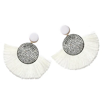 style 1 white Новые модные секторные стразы серьги с бахромой для женщин Bohemia Lafite Raffia висячие серьги массивные ювелирные изделия - Окраска металла: style 1 white