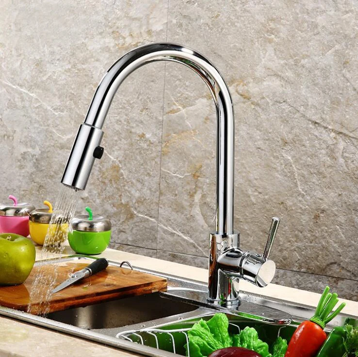 Best Quality Wholesale And Retail Pull Out Brass Low Pressure Kitchen Faucet Black Colour Deck Tap Mixer Up XT-59 | Обустройство дома