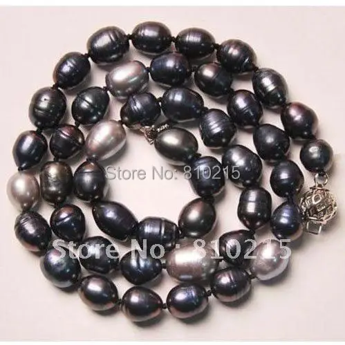 

Natural AA 9-10MM Black Silver Color Pearl Necklace 18''inchs Fashion Woman's Jewellery Wholesale New Free Shipping NF134