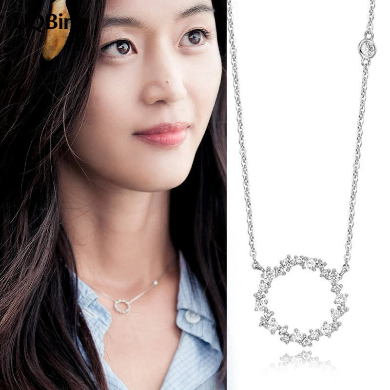 Ожерелье из серебра 925 пробы с круглыми фианитами и подвесками ожерелье чистого