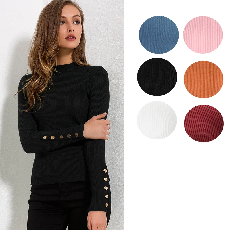 Long Sleeve Sweater 2018 Autumn Spring New Fashion Knitted Pullover Buttons Casual Slim Knitting Women Jumpers | Женская одежда