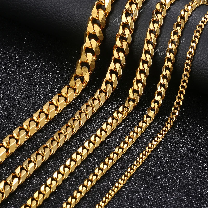 Мужское ожерелье из нержавеющей стали, Золотая Снаряженная кубинская цепочка на шею для мужчин, ювелирные изделия, подарки, дропшиппинг 3-11 мм HKNM156