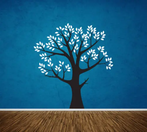 Детские дерево стены стикеры зеленые листья фон с белым деревом настенные