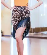 leopard skirt Новинка, Латинская полуюбка для женщин, ча-румба-Самба, сексуальная леопардовая юбка с бахромой для танцев, для женщин, для взрослых, для выступлений, для тренировок, латино платье - Цвет: leopard skirt
