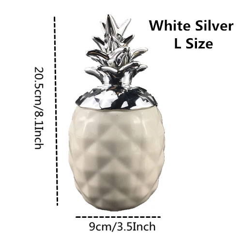 White Silver L VILEAD 15,5 см 20,5 см керамические фигурки ананаса черный белый ящик для хранения ананаса для ювелирных изделий фруктовые поделки для украшения дома - Цвет: White Silver L