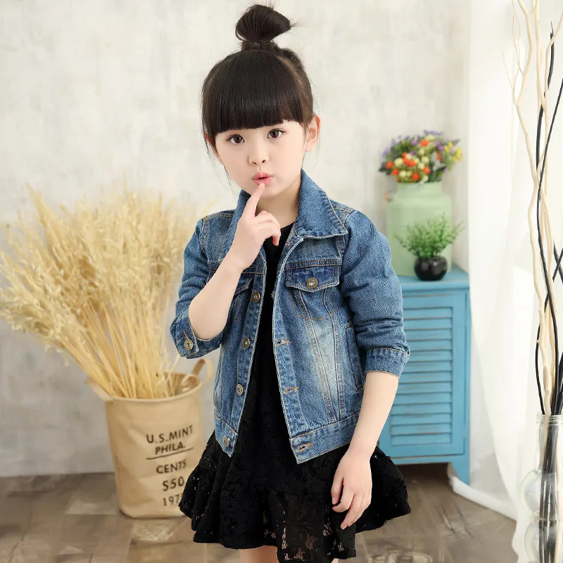 2017 new spring children's jacket casual boy jeans jackets long sleeve girls outerwear washed denim DQ549 | Детская одежда и